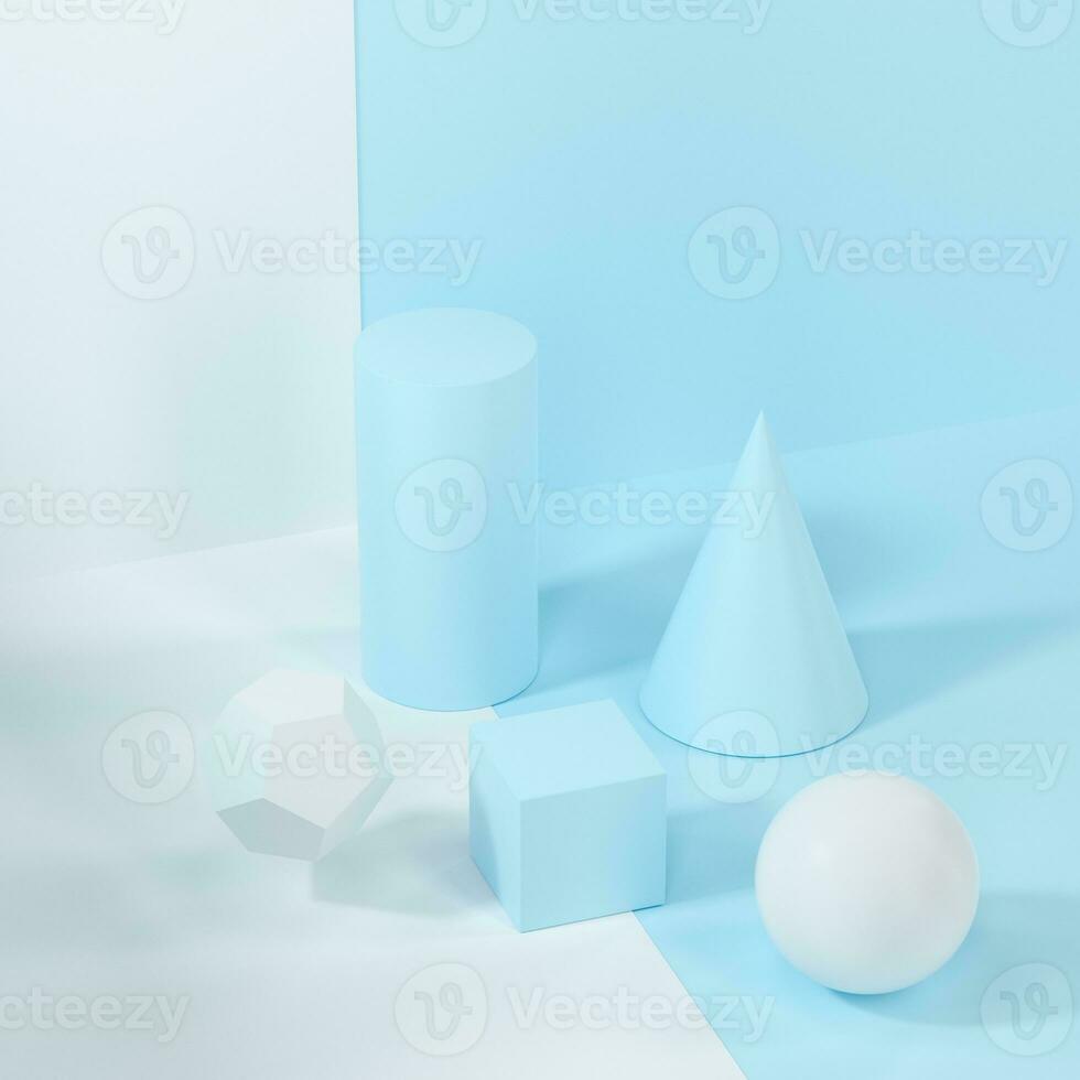 Still life presentation of geometric objects, 3d rendering. photo