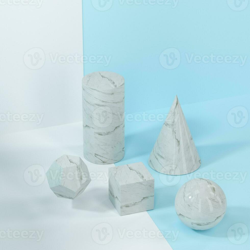 Still life presentation of geometric objects, 3d rendering. photo