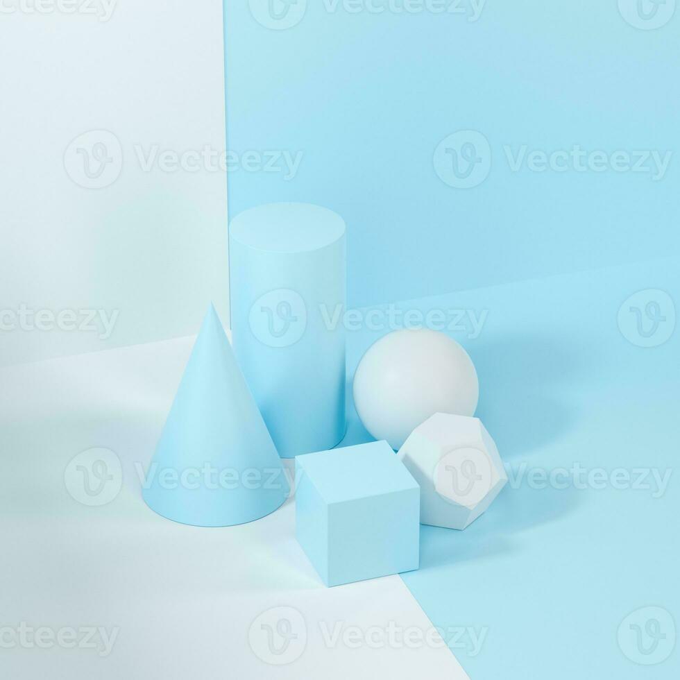 Still life presentation of geometric objects, 3d rendering. photo