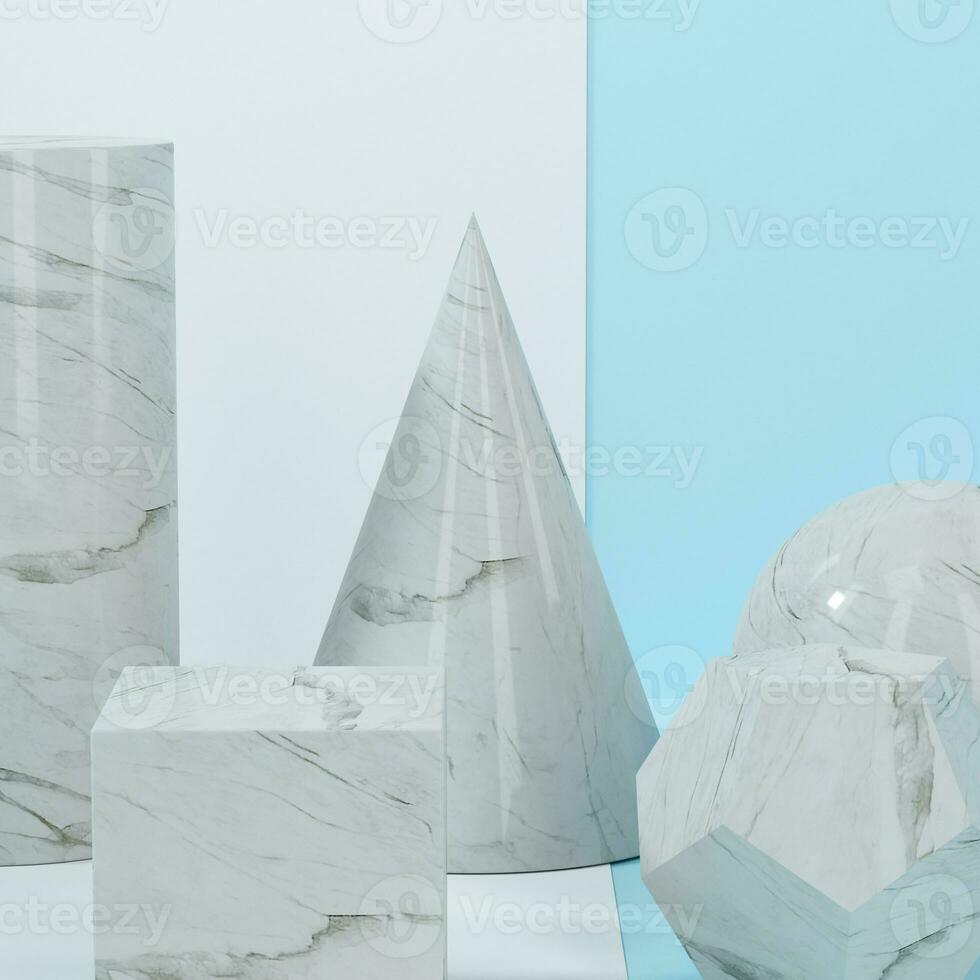 Still life presentation of geometric objects, 3d rendering. photo