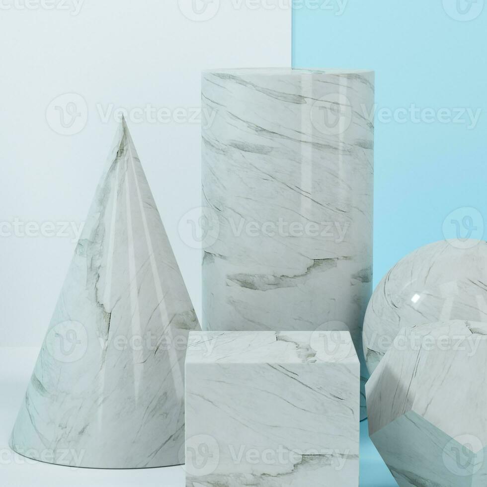 Still life presentation of geometric objects, 3d rendering. photo
