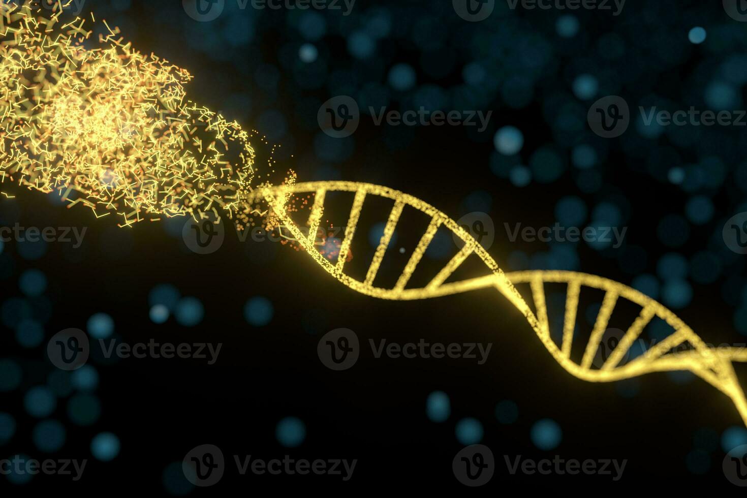 DNA particles and diffused glowing lines, 3d rendering. photo