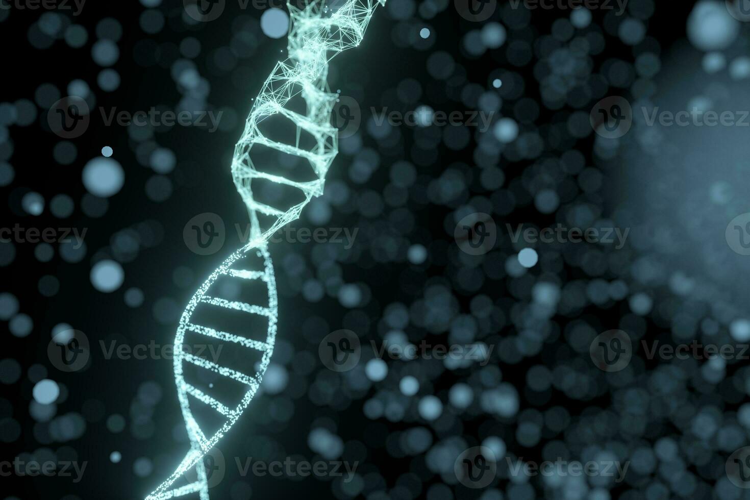 DNA particles and diffused glowing lines, 3d rendering. photo