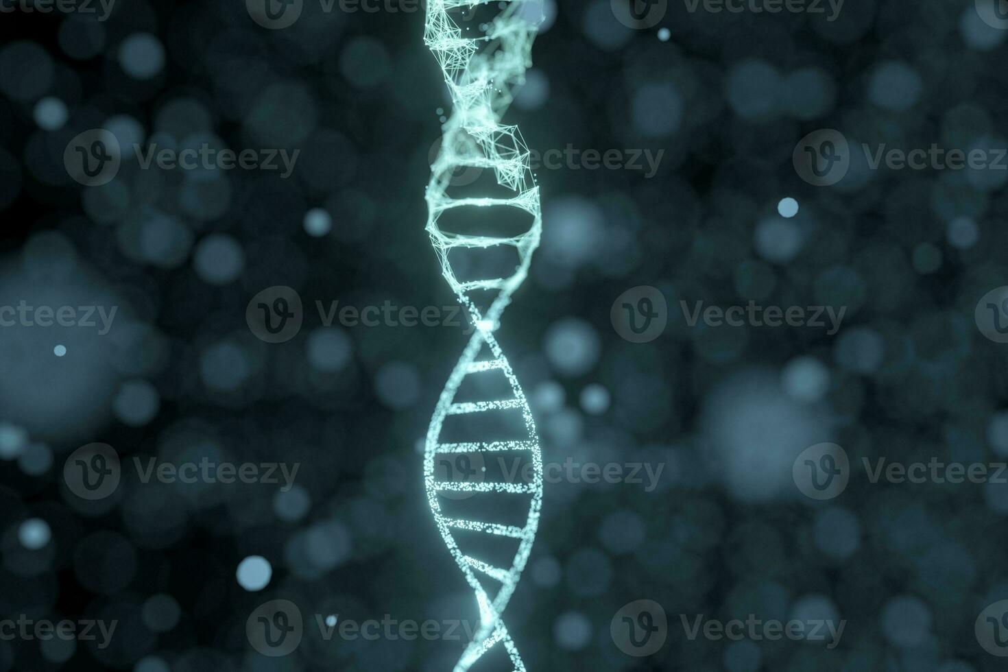 DNA particles and diffused glowing lines, 3d rendering. photo