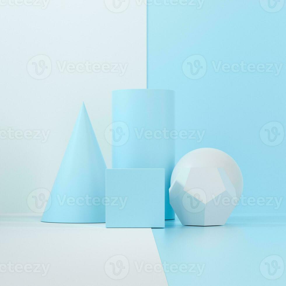 Still life presentation of geometric objects, 3d rendering. photo