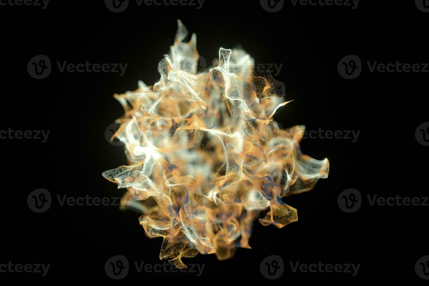 Particles moving on black background, 3d rendering. photo