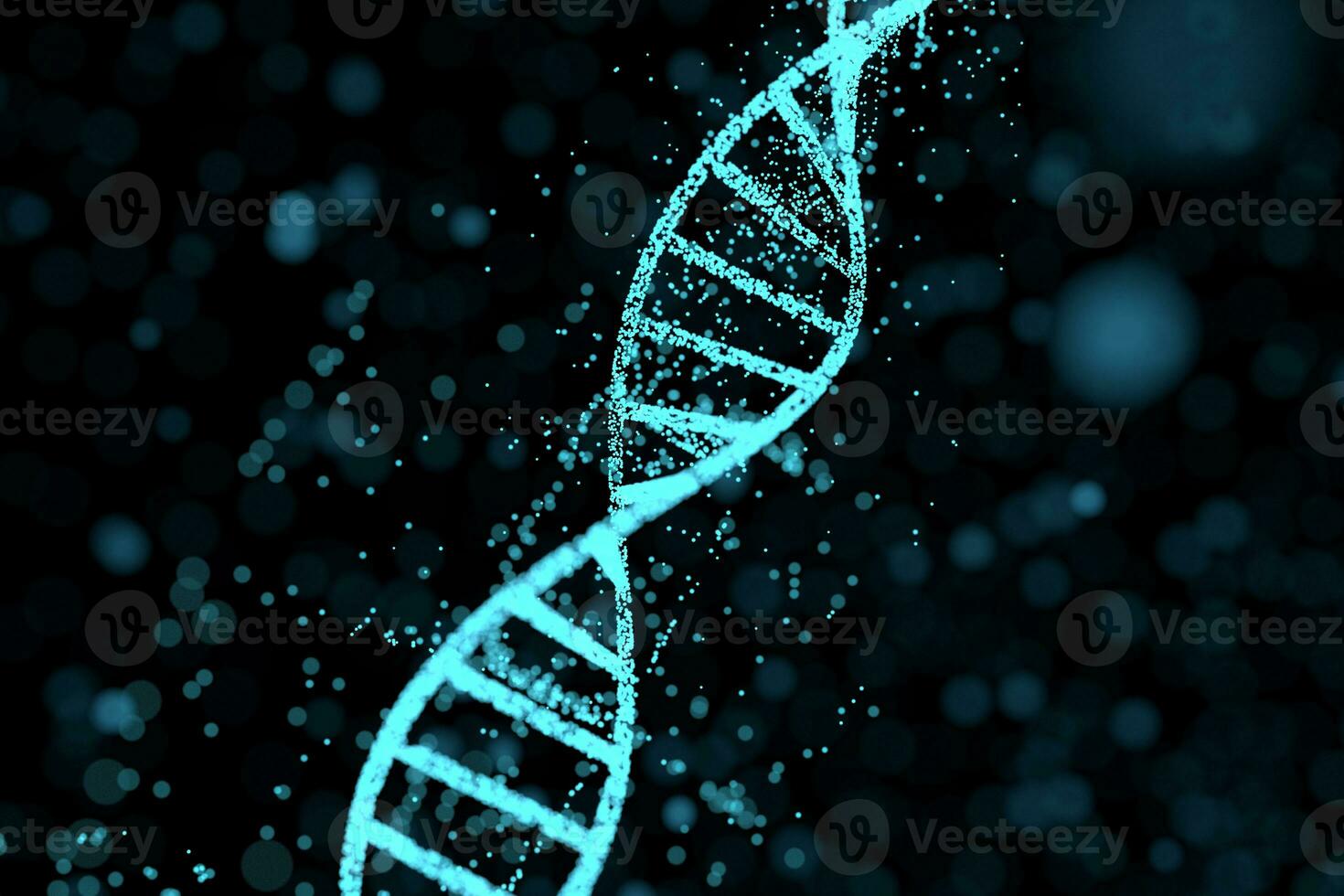 DNA particles and diffused glowing lines, 3d rendering. photo