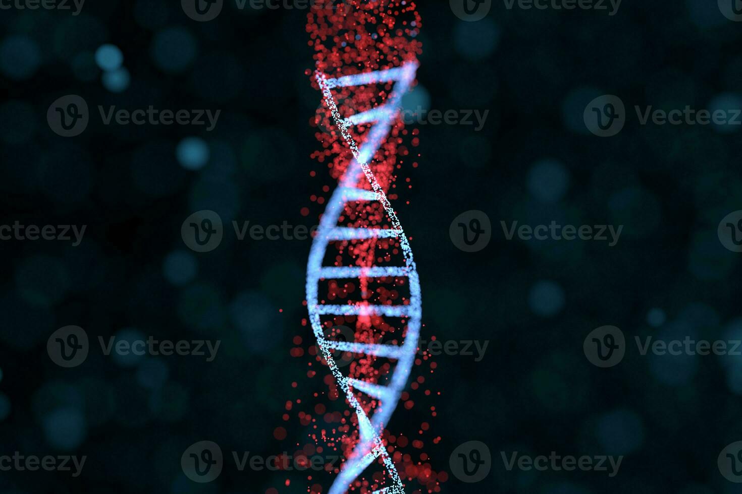 DNA particles and diffused glowing lines, 3d rendering. photo