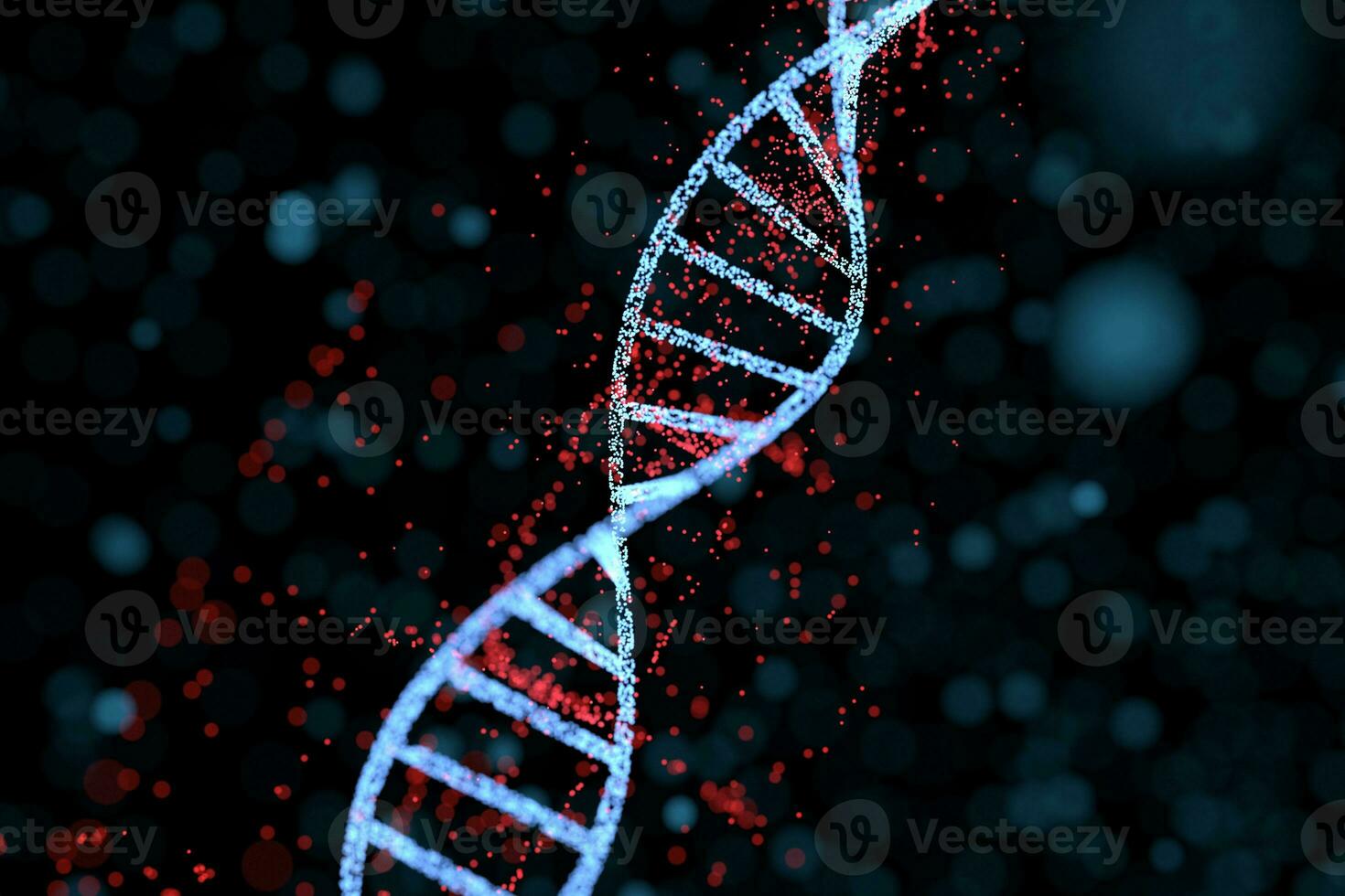 DNA particles and diffused glowing lines, 3d rendering. photo