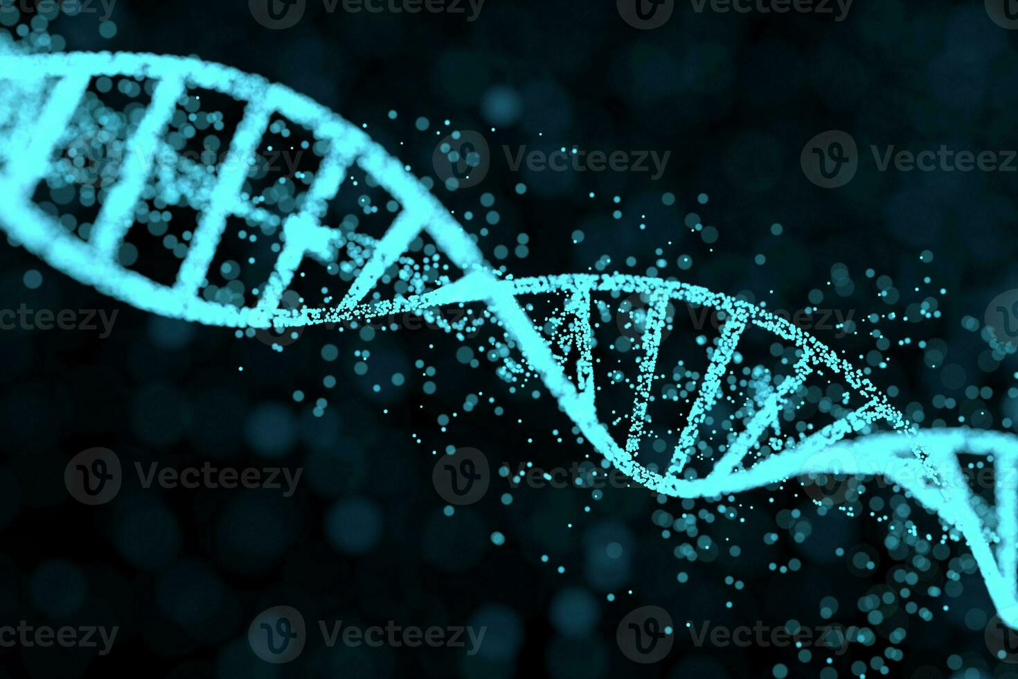DNA particles and diffused glowing lines, 3d rendering. photo
