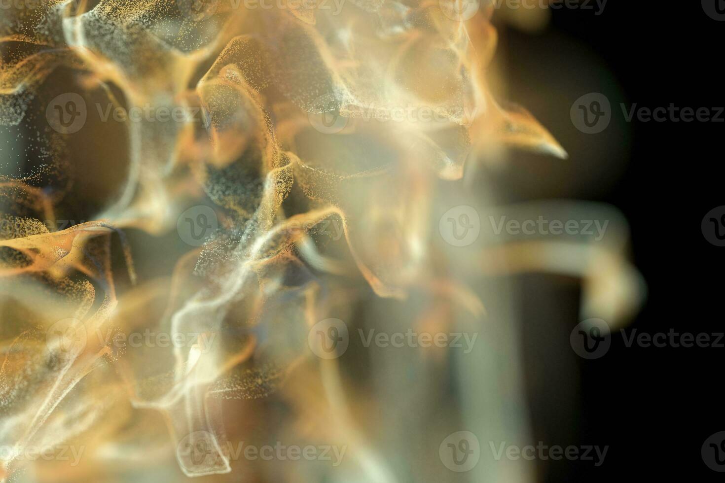 Particles moving on black background, 3d rendering. photo