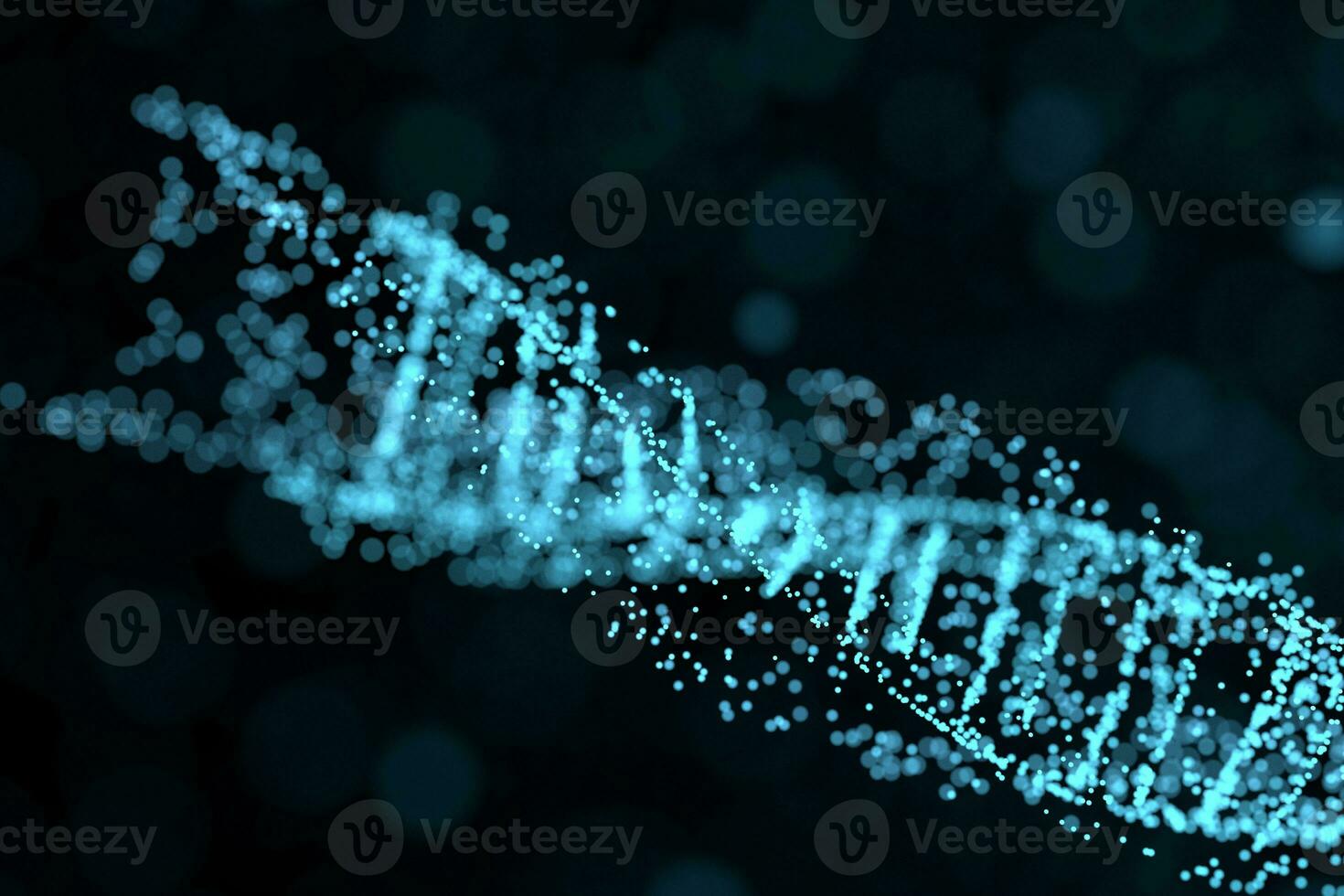 DNA particles and diffused glowing lines, 3d rendering. photo