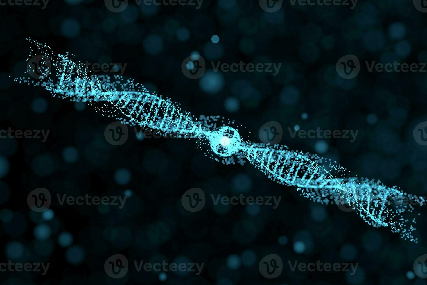DNA particles and diffused glowing lines, 3d rendering. photo