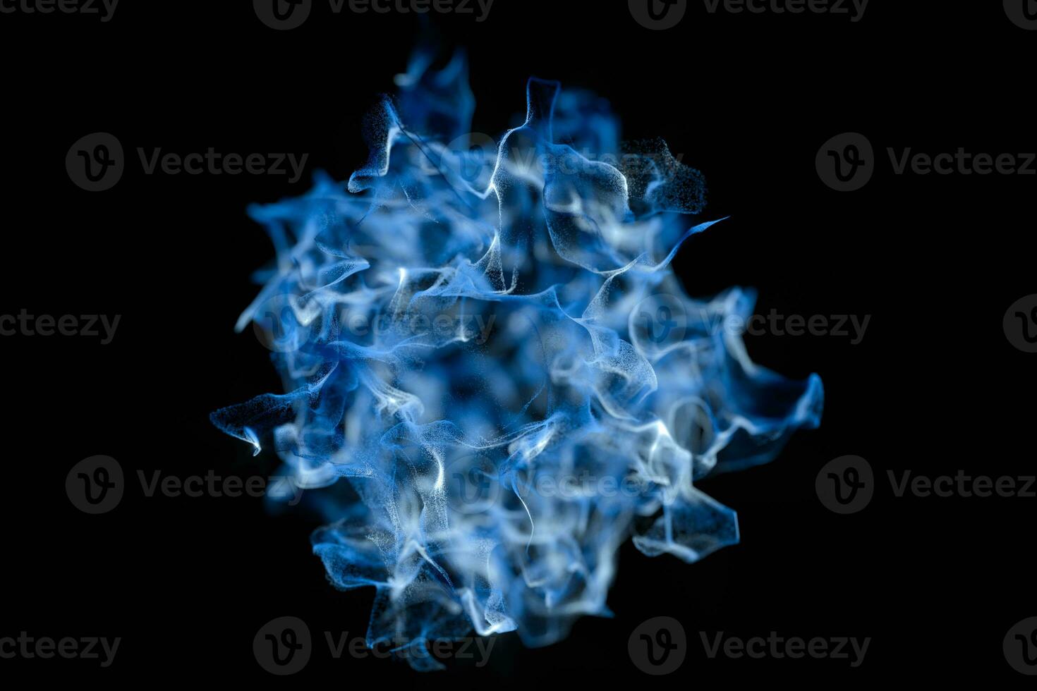 Particles moving on black background, 3d rendering. photo