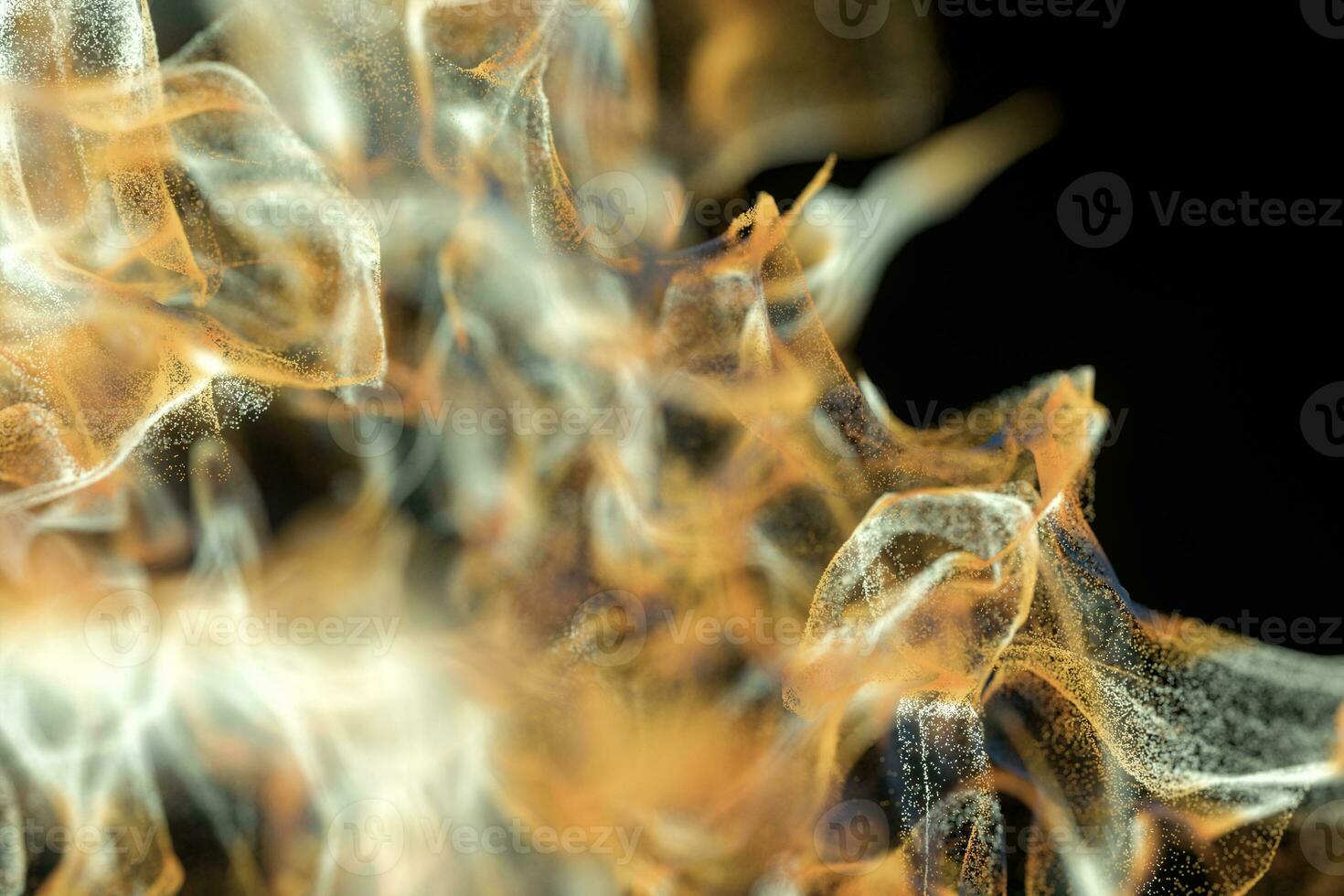 Particles moving on black background, 3d rendering. photo