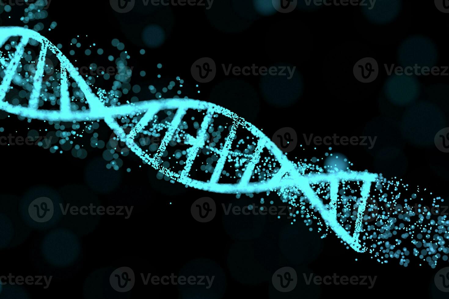 DNA particles and diffused glowing lines, 3d rendering. photo