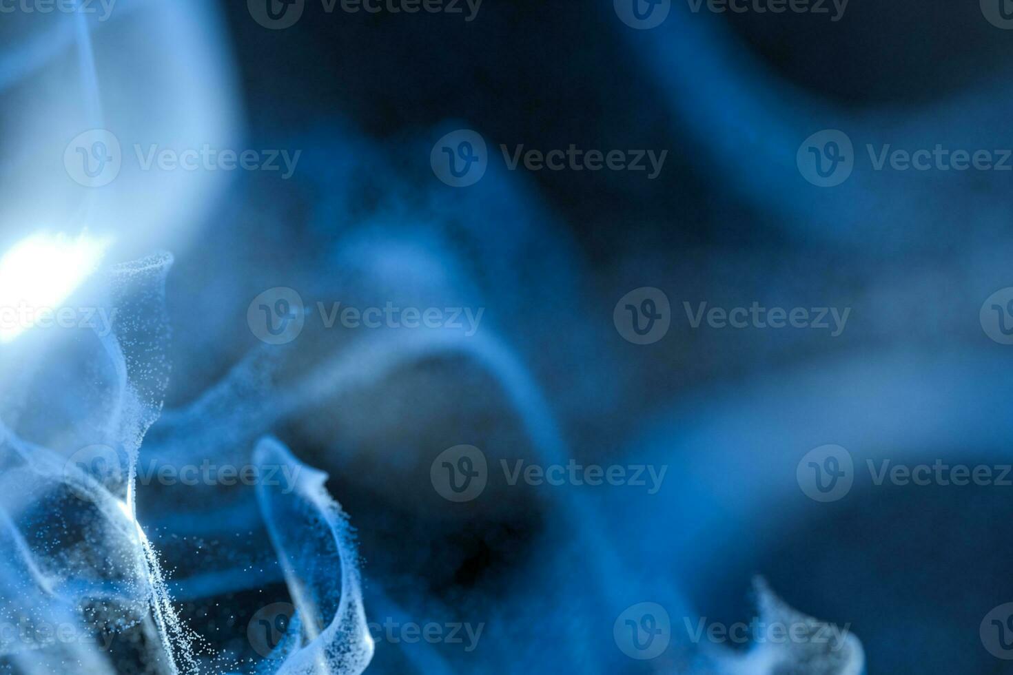 Particles moving on black background, 3d rendering. photo