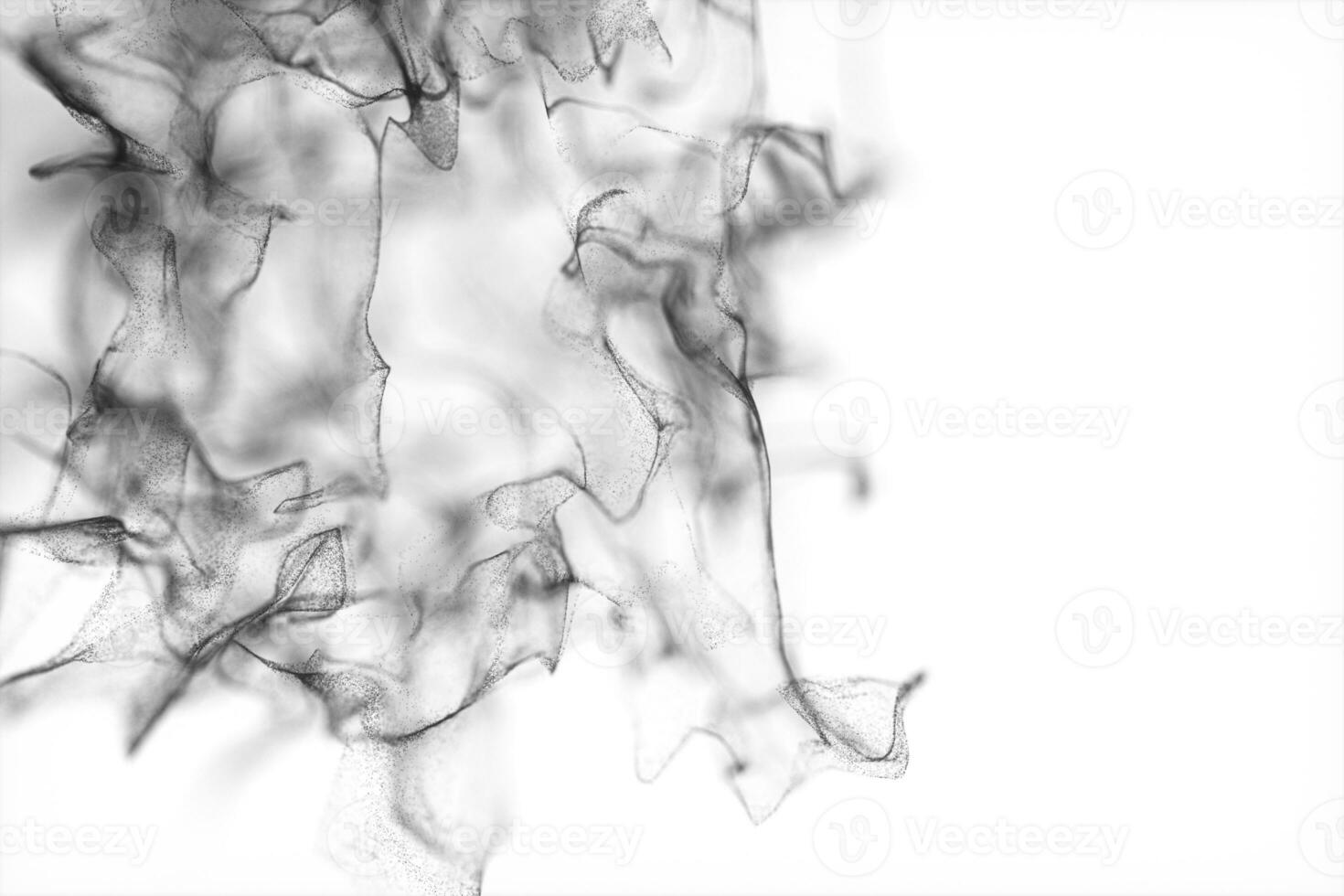 Particles moving on white background, 3d rendering. photo