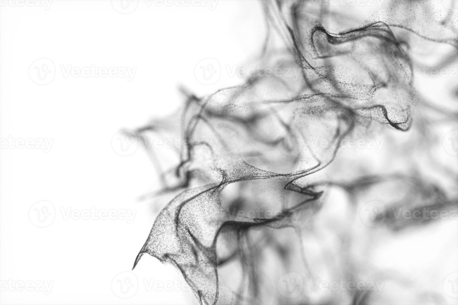 Particles moving on white background, 3d rendering. photo