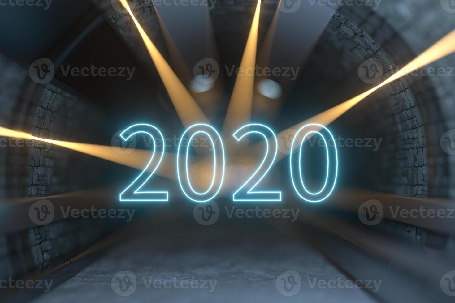 2020 new year with industrial tunnel background, 3d rendering. photo