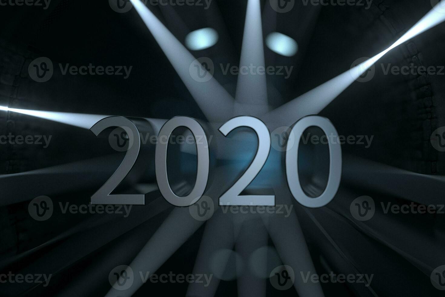 2020 new year with industrial tunnel background, 3d rendering. photo