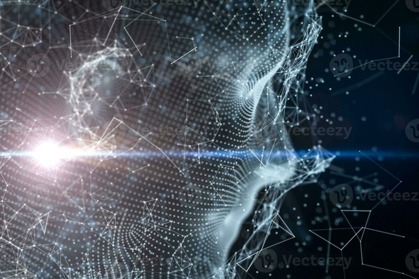 Human head made up of technological lines with the concept of Artificial Intelligence, 3D rendering. photo