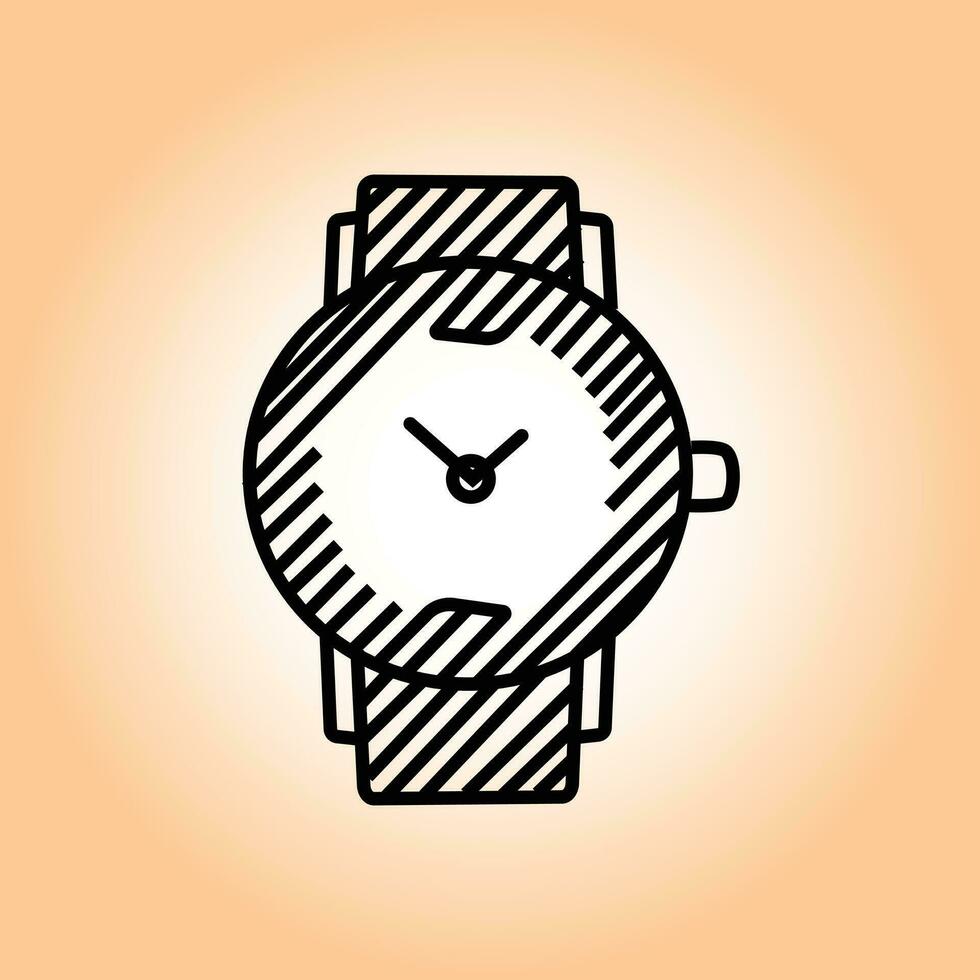 reloj de pulsera icono. lineal reloj icono. aislado reloj de pulsera negro en amarillo antecedentes. reloj logo concepto. vector ilustración eps 10