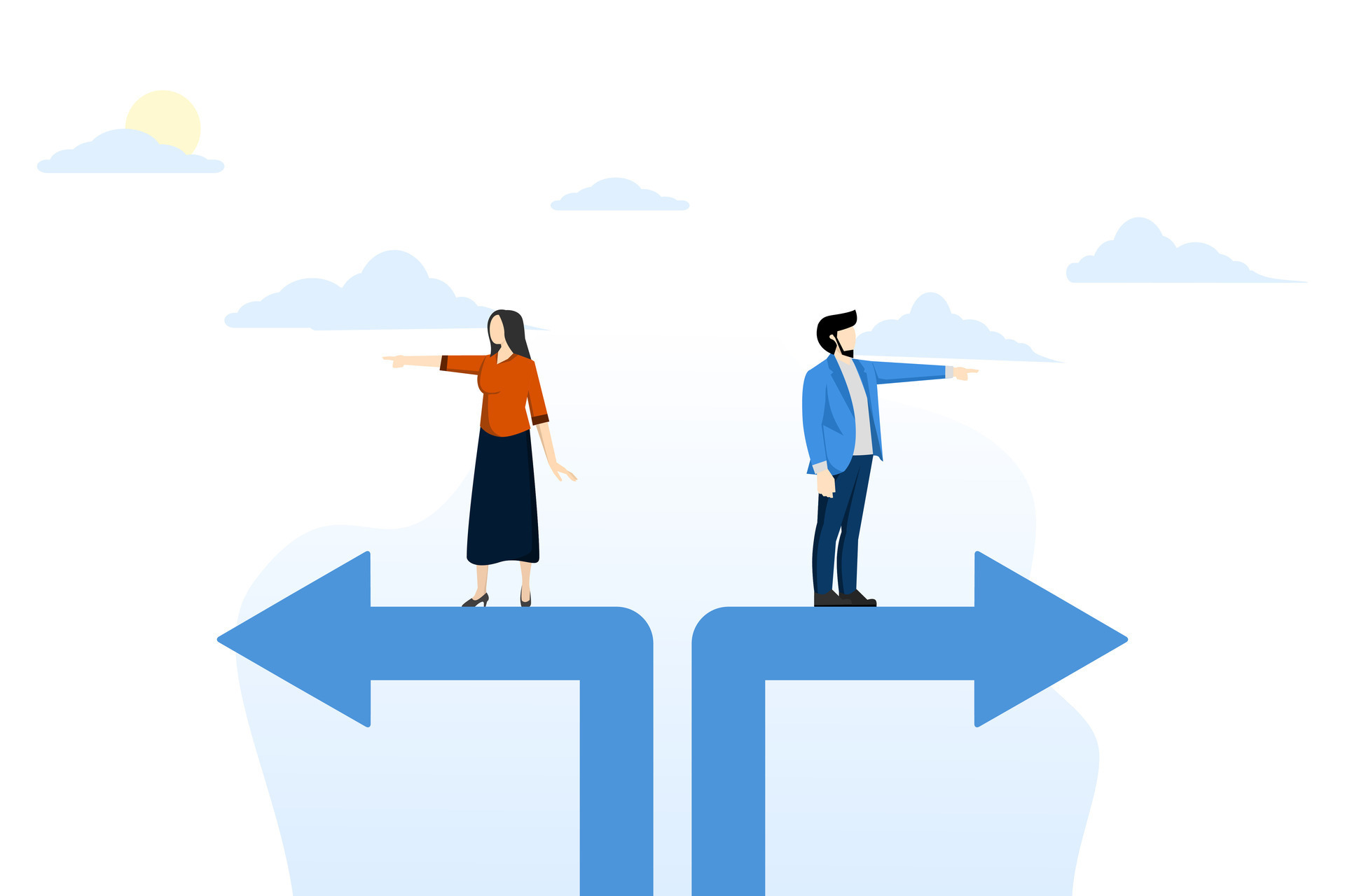 The concept of pairing has different opinions. Conflict of opinion,  divorce. points of view, points of view, different points of view,  ridiculous arguments and disagreements. flat vector illustration. 27874130  Vector Art at