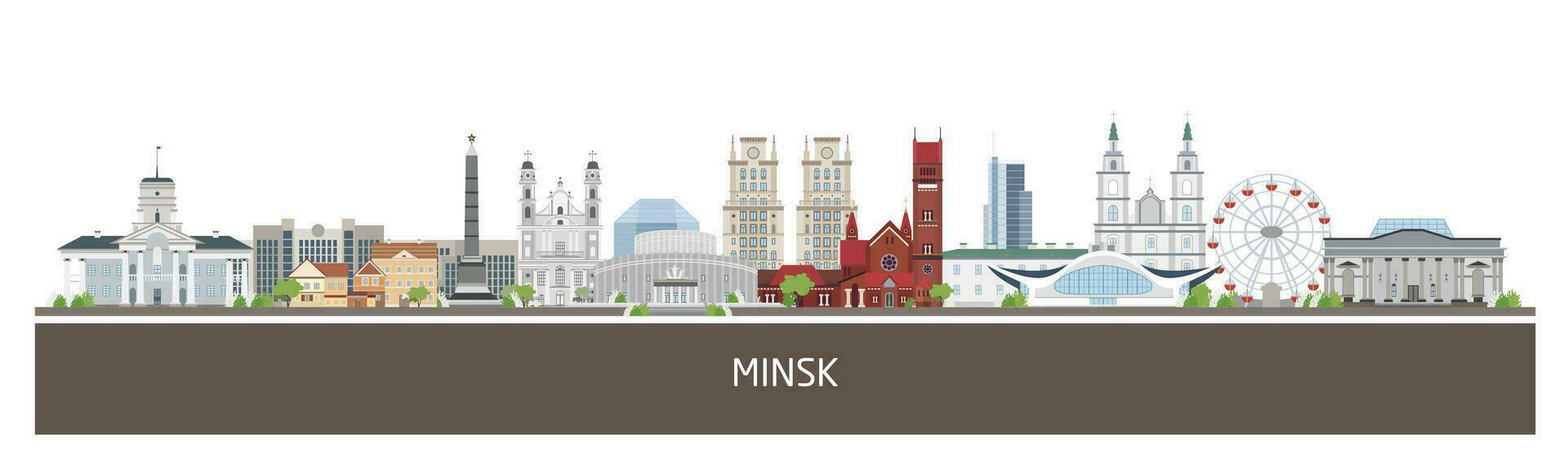 Background with Minsk city buildings and place for text. horizontal orientation banner, flyer, header for site. vector