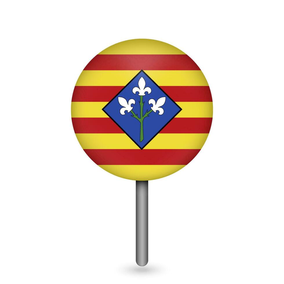 Map pointer with Lleida flag, provinces of Spain. Vector illustration.