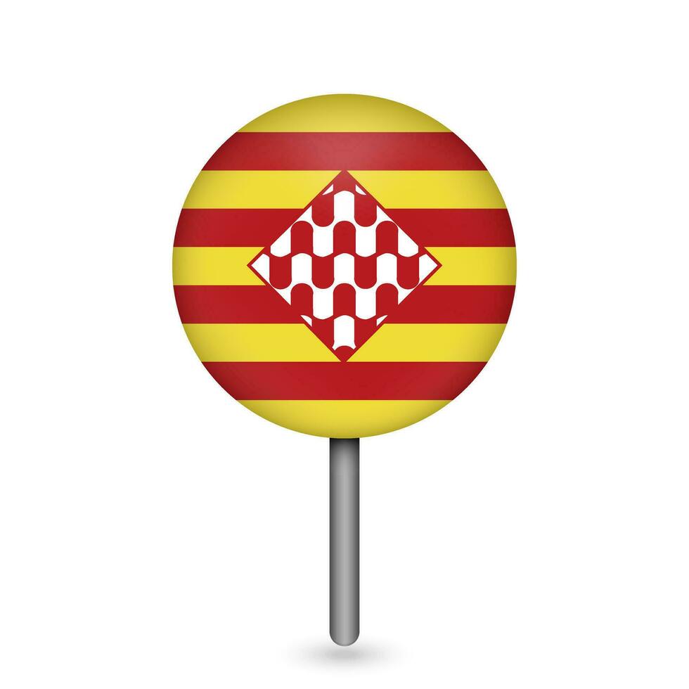 Map pointer with Girona flag, provinces of Spain. Vector illustration.