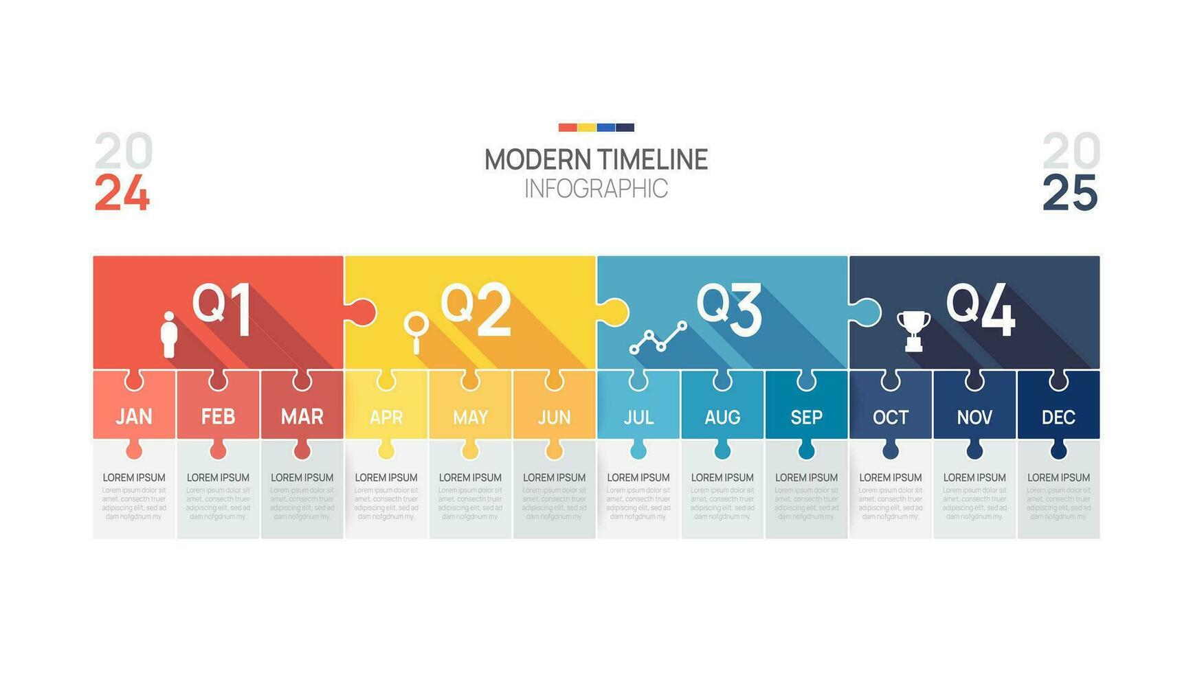 Business road map timeline infographic jigsaw template. Modern milestone element timeline diagram calendar and 4 quarter topics, Can be used for vector infographics,