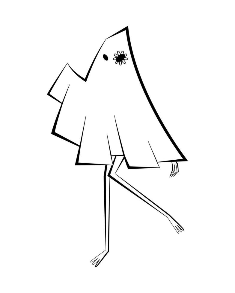 esqueleto en fantasma disfraz personaje en retro estilo. Víspera de Todos los Santos esqueleto mujer personaje. vector