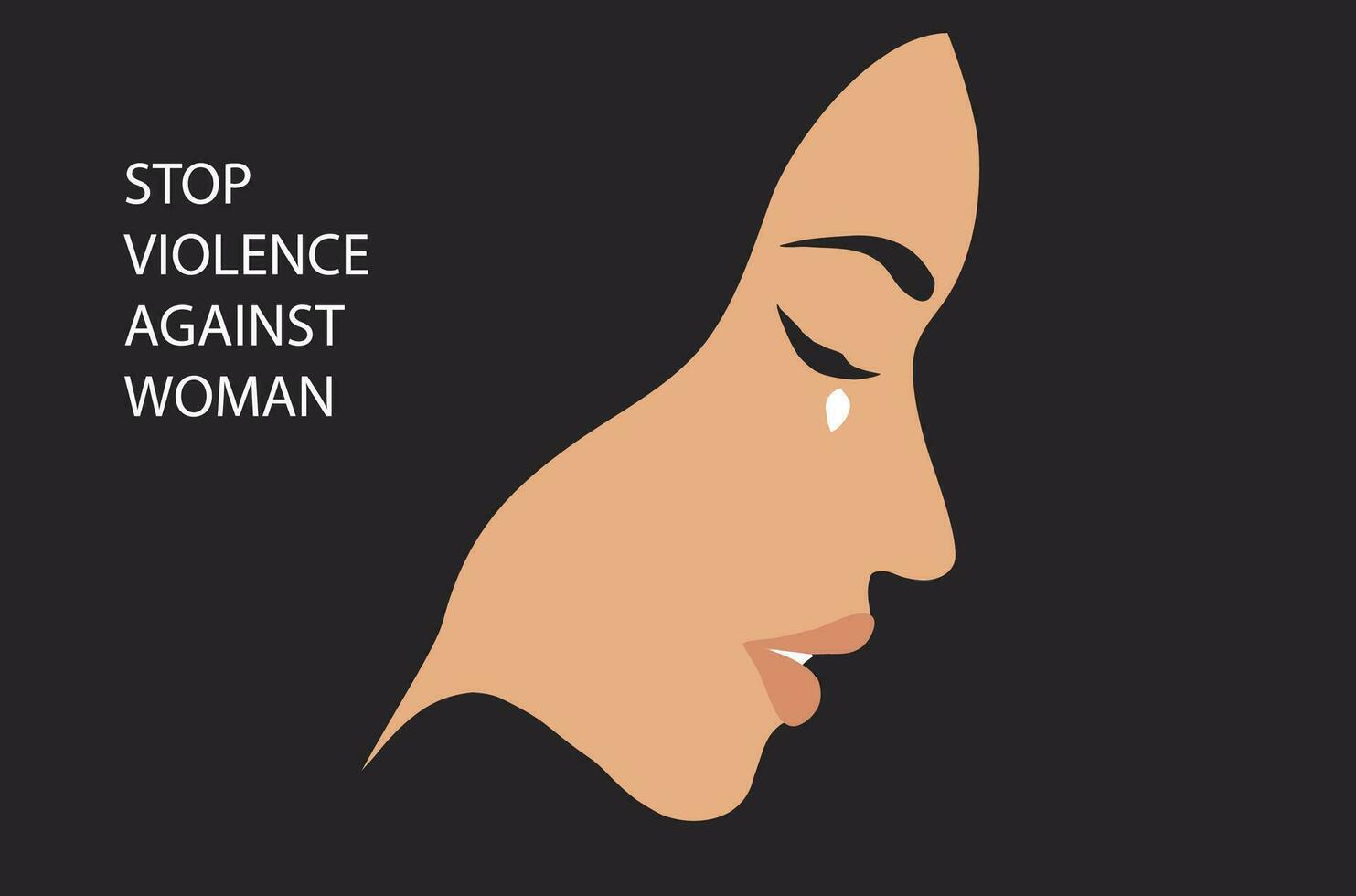 Stop violence against woman concept for the International Day for the Elimination of Violence against Women, woman crying face vector illustration