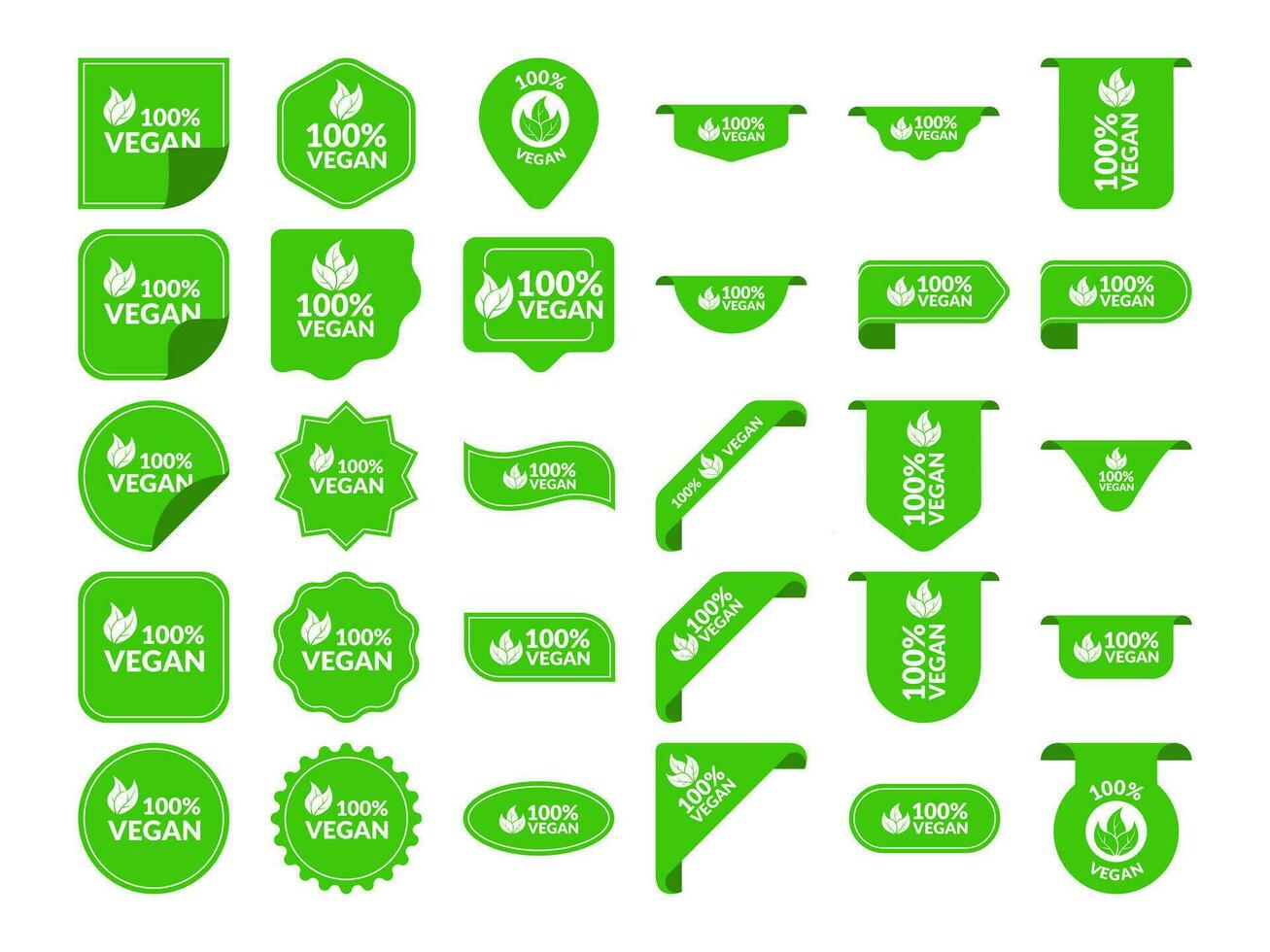 vegano, natural, biografía, ecología, orgánico logos y insignias, etiqueta, etiqueta. verde hoja aislado en blanco fondo, vector para producto etiqueta