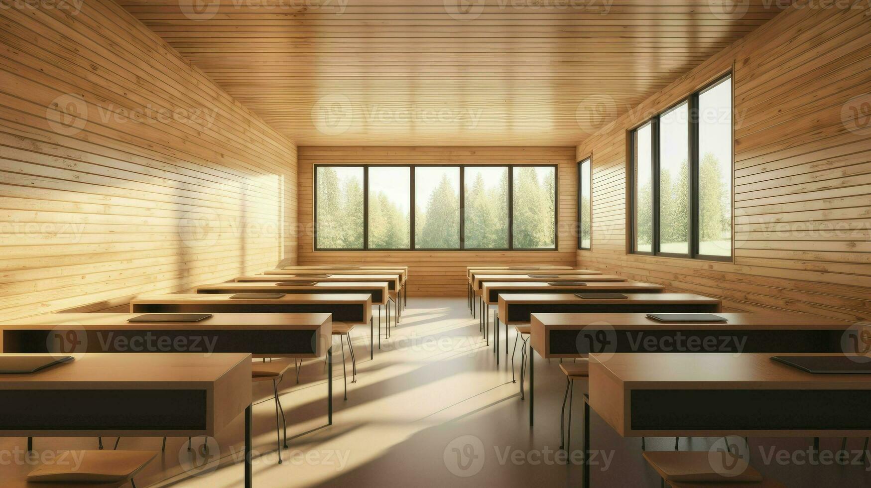 Classroom in the morning with sunlight AI Generative photo