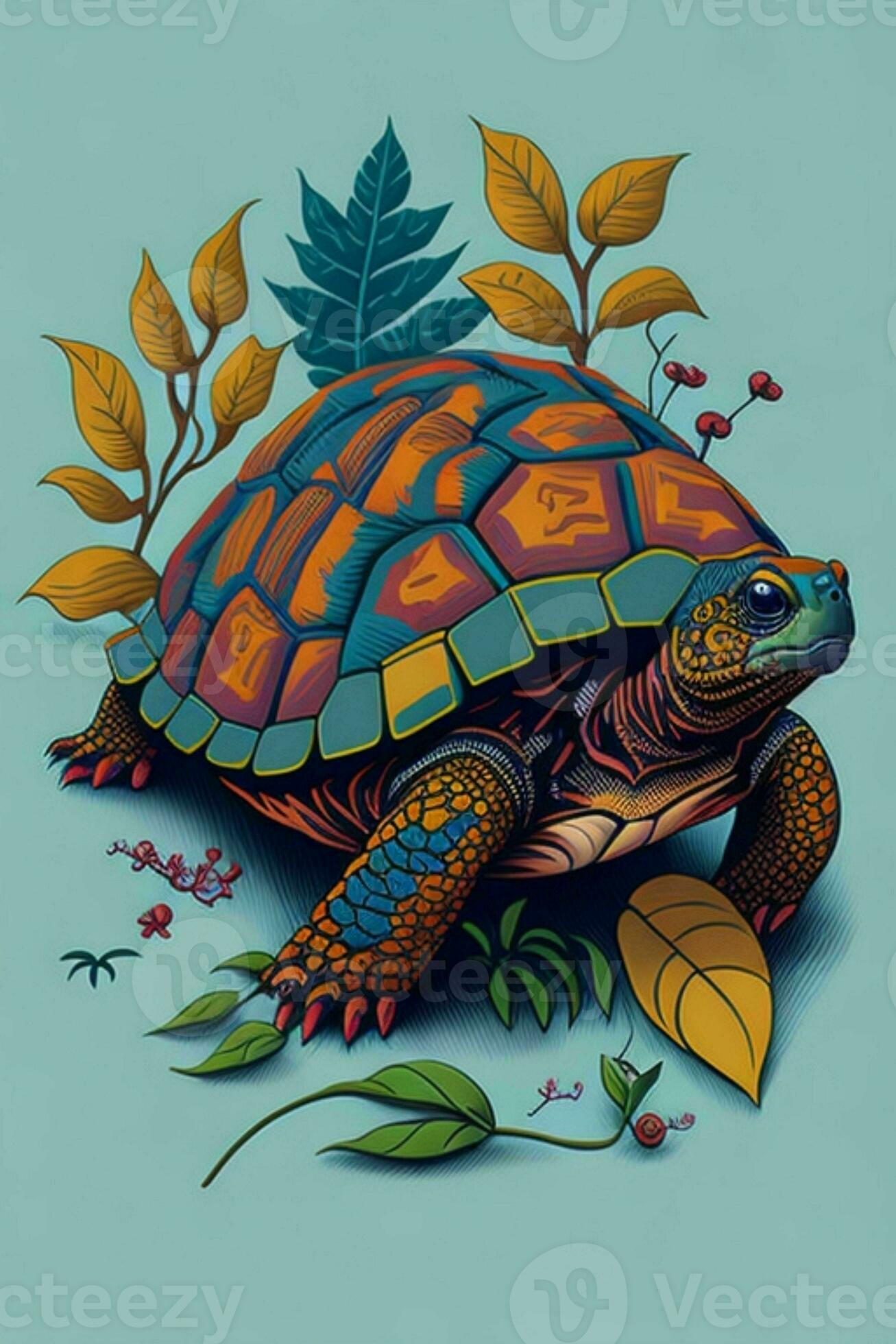 A detailed illustration of a Tortoise for a t-shirt design, wallpaper