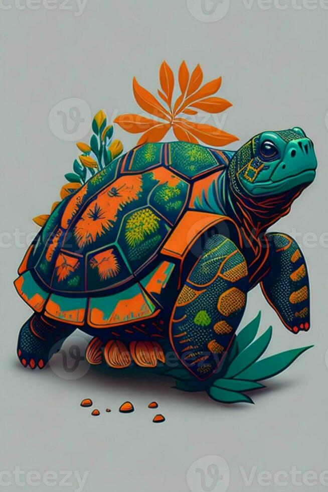 un detallado ilustración de un tortuga para un camiseta diseño, fondo de pantalla, y Moda foto