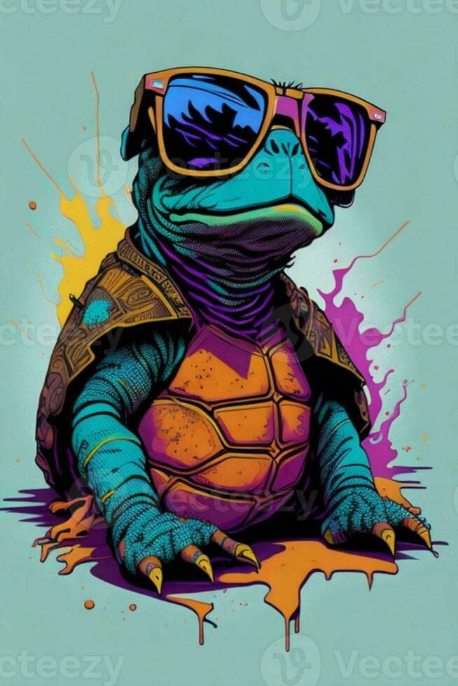 un detallado ilustración de un tortuga para un camiseta diseño, fondo de pantalla, y Moda foto