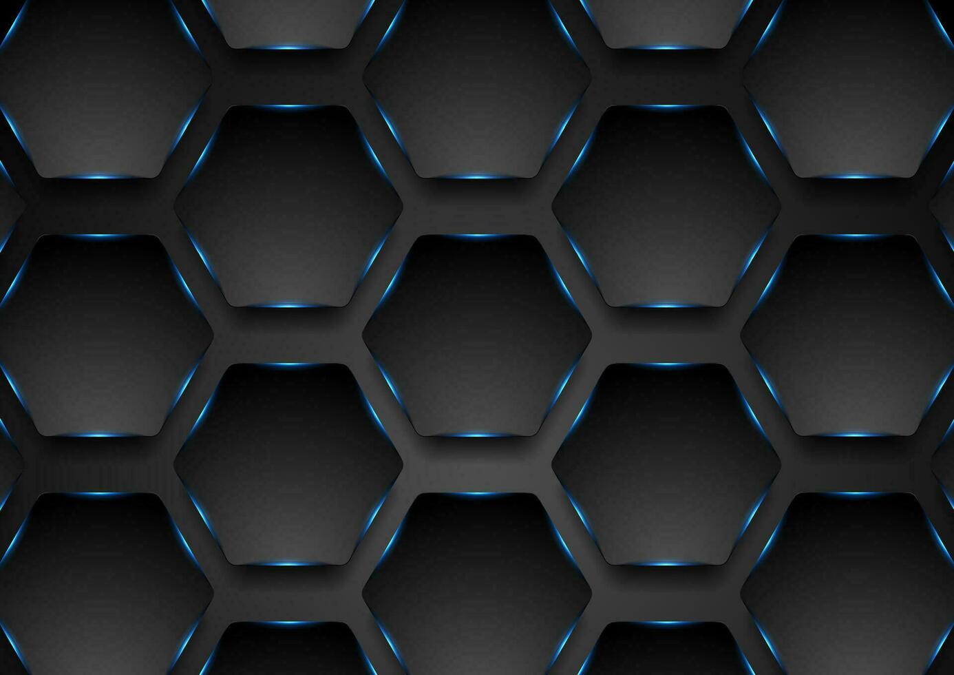 Black and glowing blue hexagonal pattern background vector