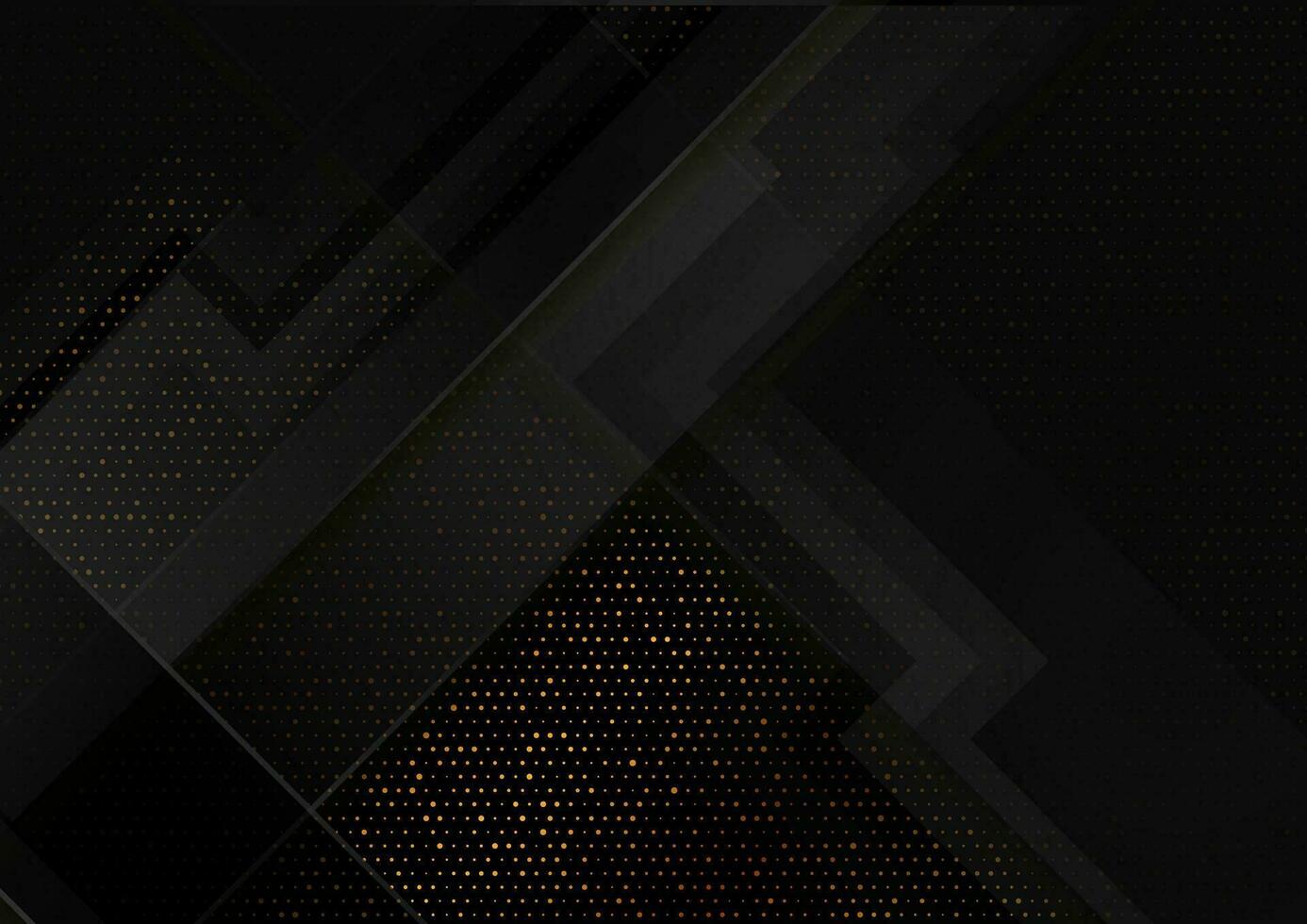 Black tech geometric background with golden dots vector