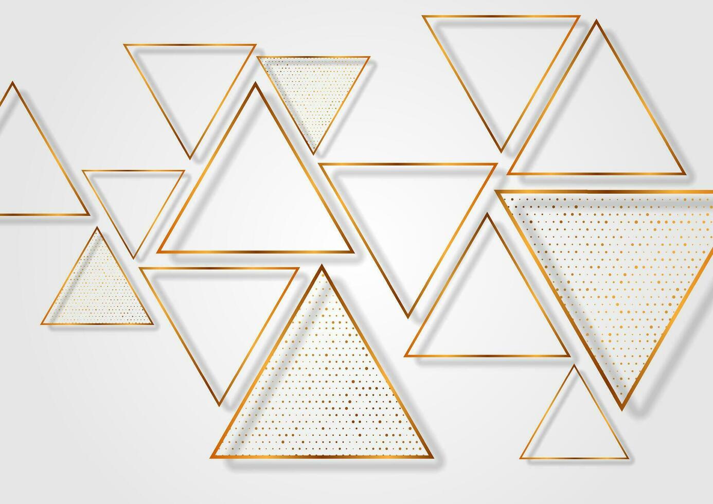 Golden triangles and shiny dots on grey background vector