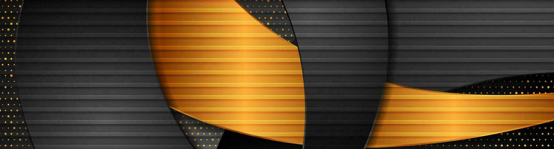 resumen moderno negro dorado bandera con olas y puntos vector