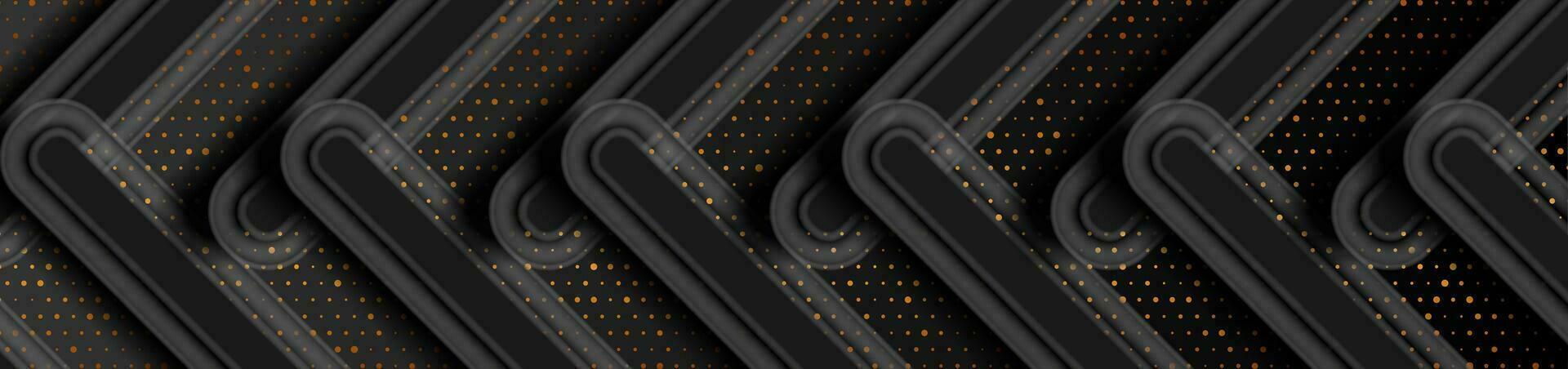 Black geometric stripes and golden dots abstract banner vector