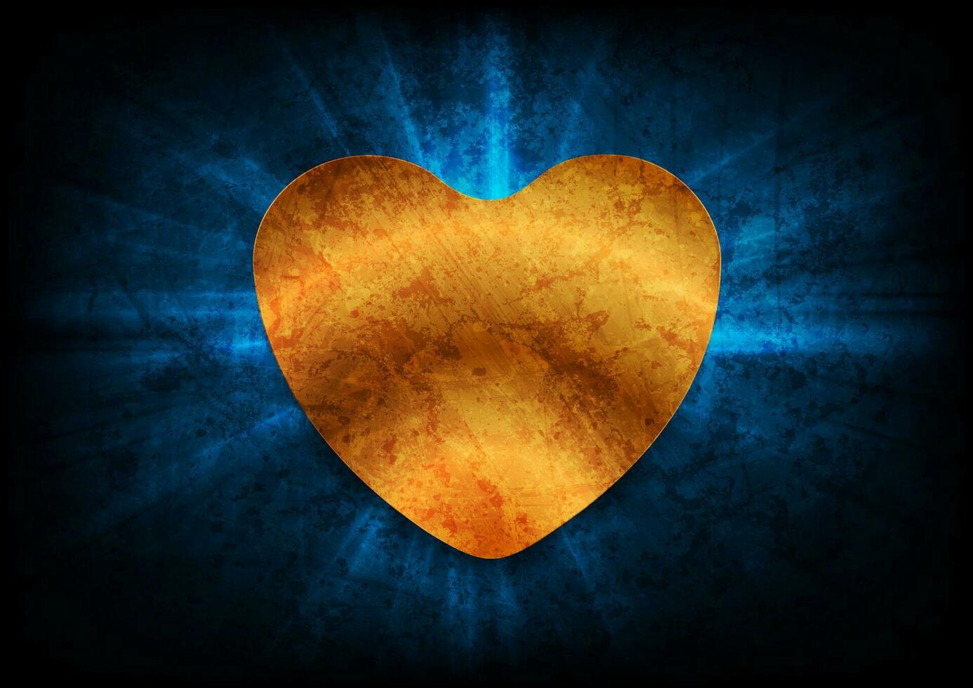 Grunge St Valentines Day background with golden heart vector