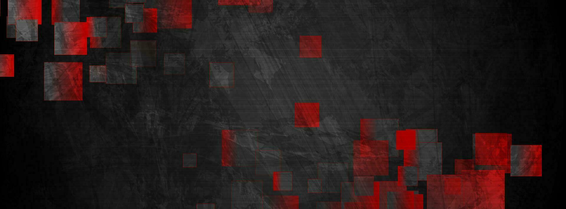 Black and red grunge squares abstract banner design vector