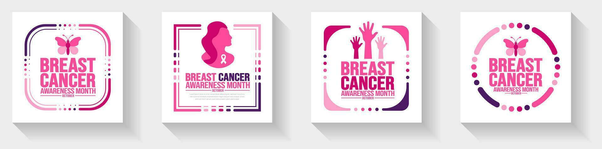 breast cancer awareness month social media post banner template set celebrated in October. Holiday concept. background, banner, placard, card, and poster design template with ribbon and text. vector