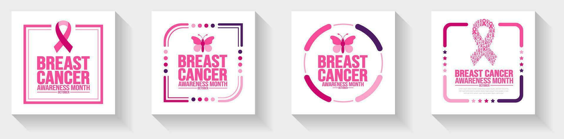 breast cancer awareness month social media post banner template set celebrated in October. Holiday concept. background, banner, placard, card, and poster design template with ribbon and text. vector