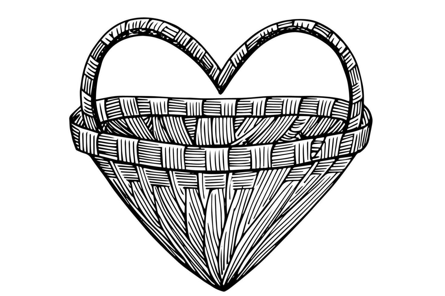 Hand drawn sketch of wicker basket. Engraved style vector illustration. Template for your design works.