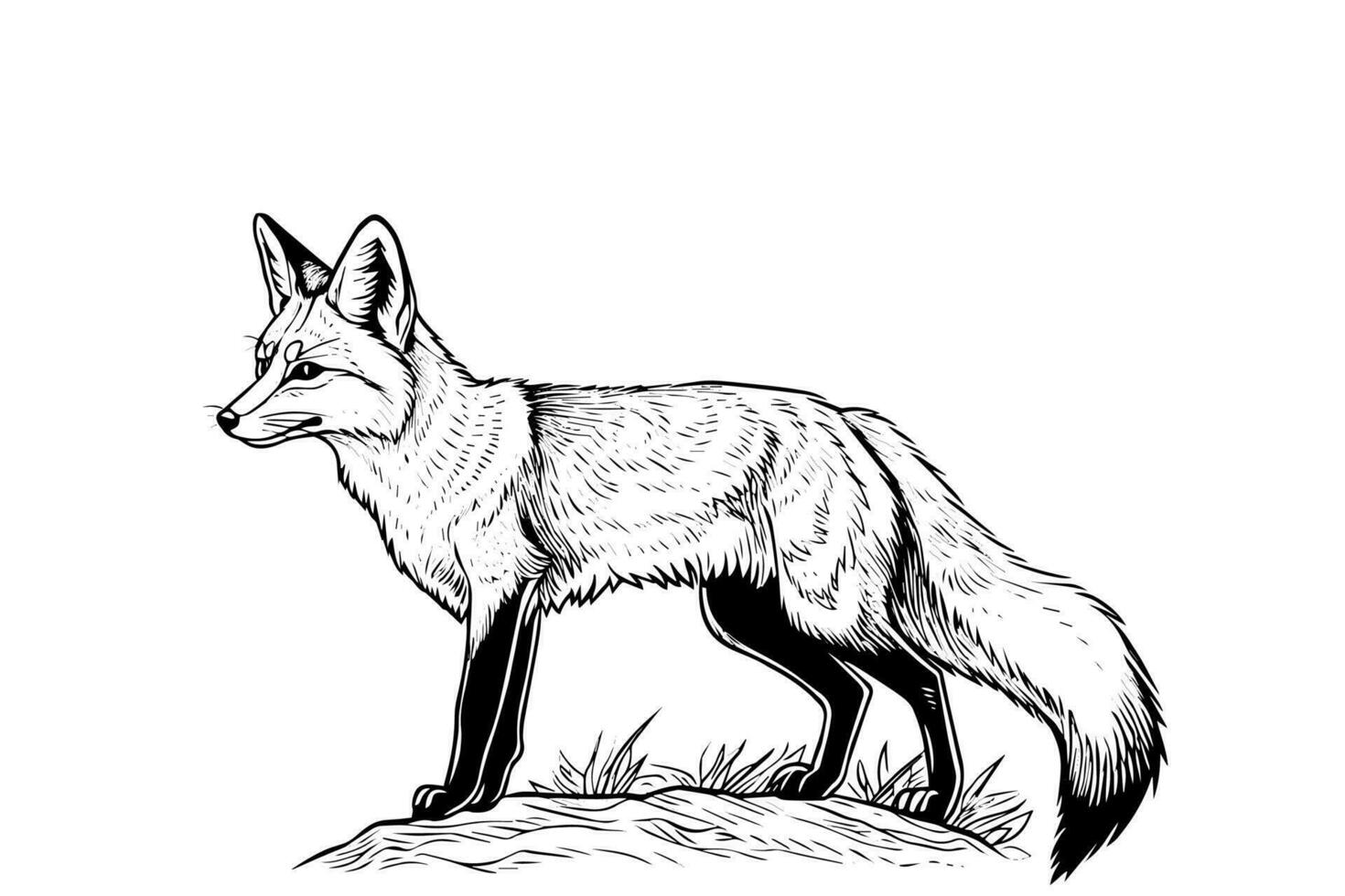 Fox logotype mascot hand drawn ink sketch. Vector illustration in engraving style.